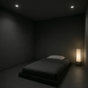 マットなグレートーンの完全遮光空間（6畳）