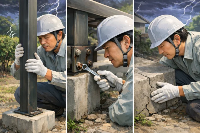 台風前にぐらつきや破損を確認する