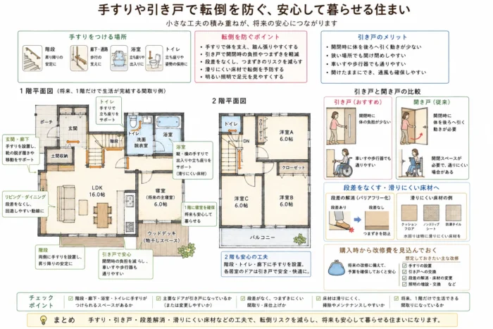 手すりや引き戸で転倒を防ぐ