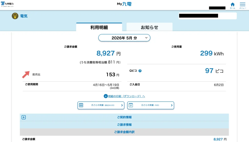 我が家の電気代 5月分