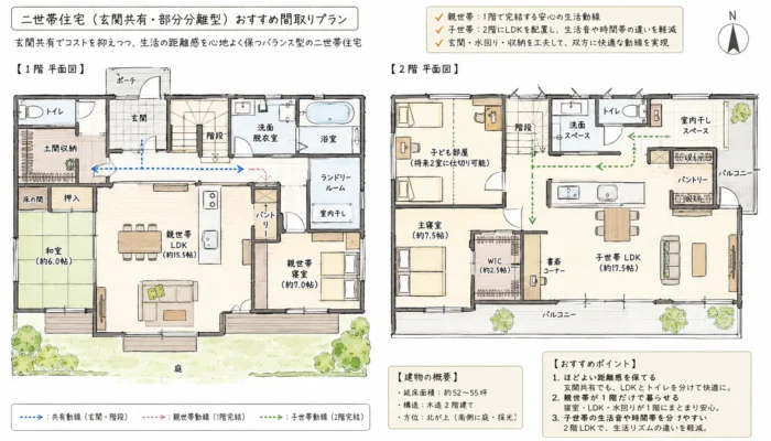 おすすめの2世帯住宅間取り図
