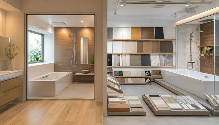 住宅会社向けの浴室展示と仕様を選べるショールームを比較したイメージ