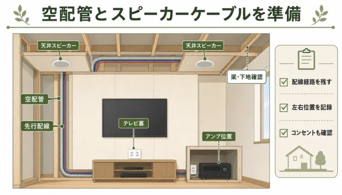 空配管とスピーカーケーブルを準備