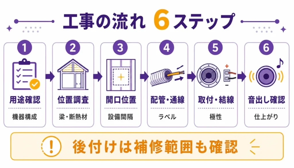 配線経路・開口・通線・取付・音出しを進める