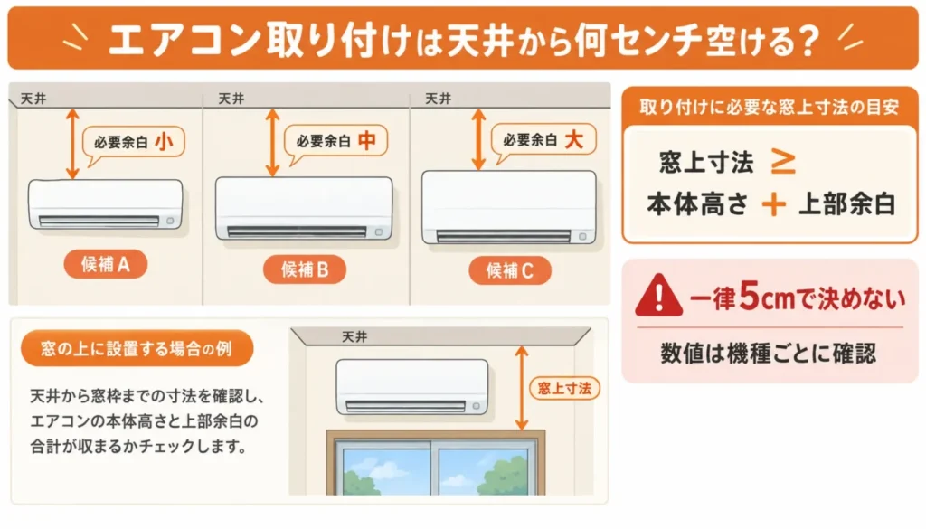 エアコン取り付けは天井から何センチ空ける?