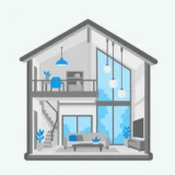 上階の床が一部残る吹き抜けリビングの住宅断面イラスト