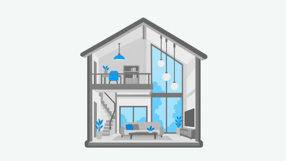 上階の床が一部残る吹き抜けリビングの住宅断面イラスト